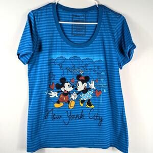 Disney Store Mickey Minnie New York City Graphic T Shirt XL Blue Stripe Tee